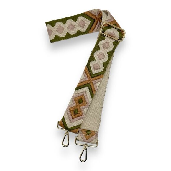 Guitar Strap for Purse Bag Green and Orange Boho Geometric‎ Embroidery - Picture 6 of 7